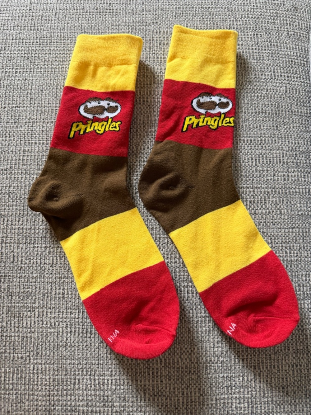 Pringle Striped Crew Socks in Red, Yellow & Brown with Logo